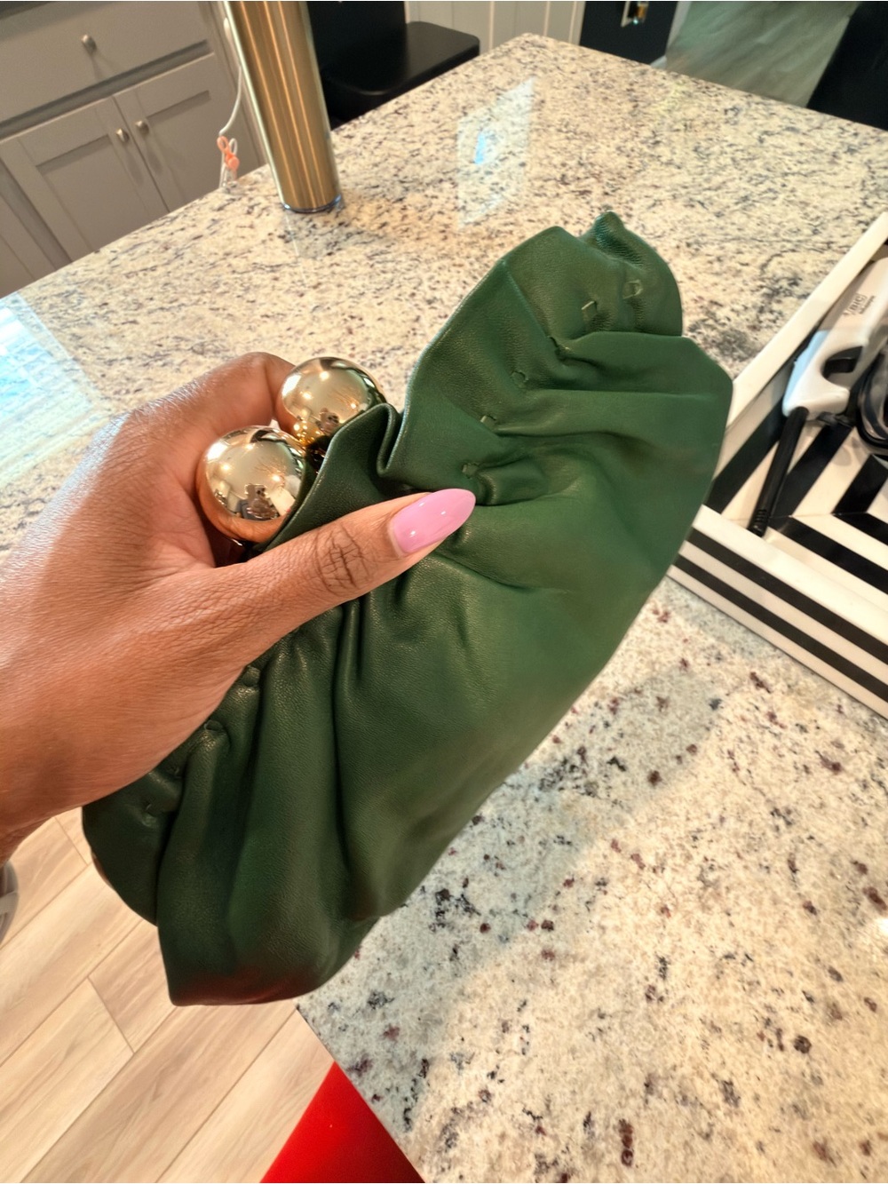 Arden B Green Clutch with Gold Hardware